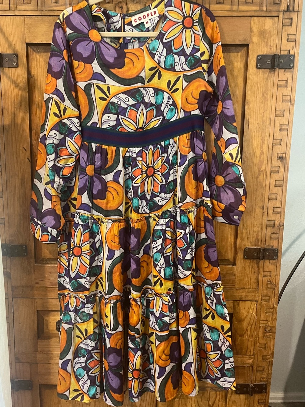 Cooper Printed Tiered Floral Midi Dress — Orange, Purple, Teal
